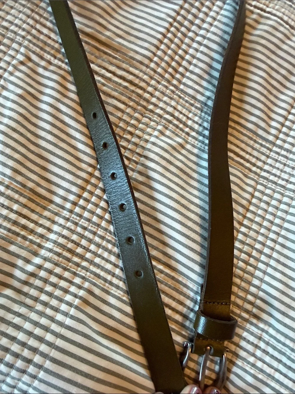 Lucky Brand Olive Green Leather Belt with Distressed Silver Buckle